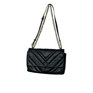 DKNY Shoulder Bag Crossbody Women Purse‎ Quilted Black Gold Chain Money Formal